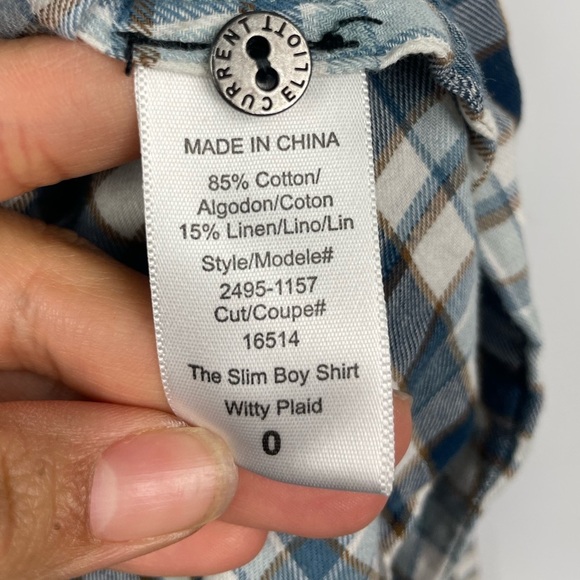 Current/Elliott Blue Witty Plaid Slim Boy Long Sleeve Button Up Shirt - Picture 6 of 7